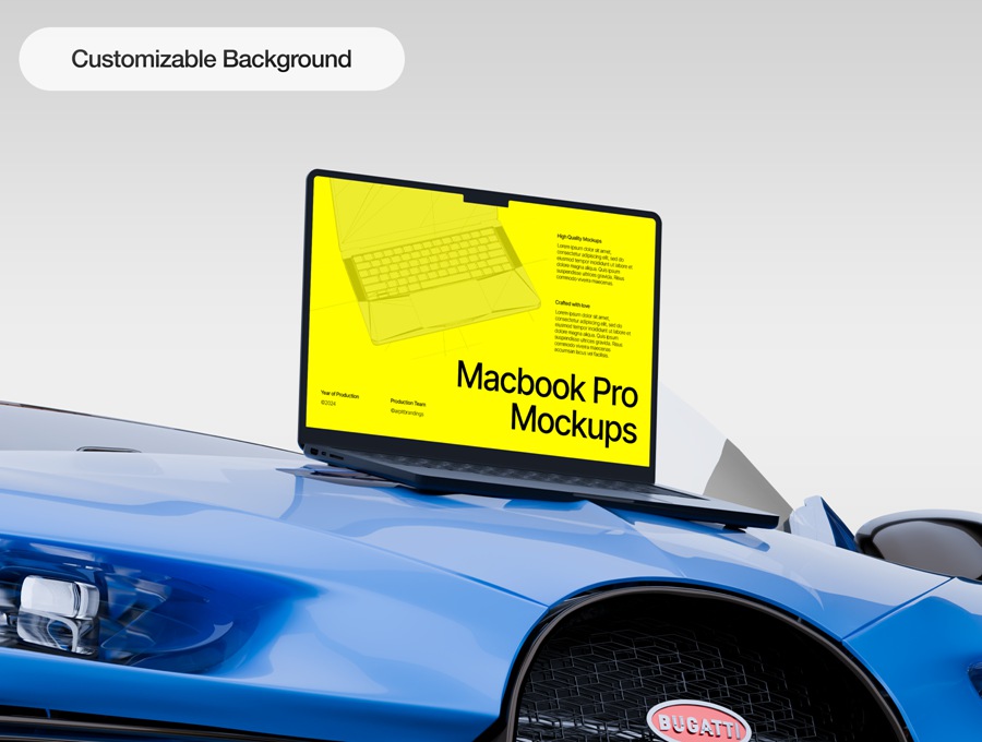 20款高级MacBook笔记本电脑创意艺术跑车场景UI设计效果图PSD样机套装Macbook Pro Mockups Automotive Edition 样机素材 sucaiwan.com