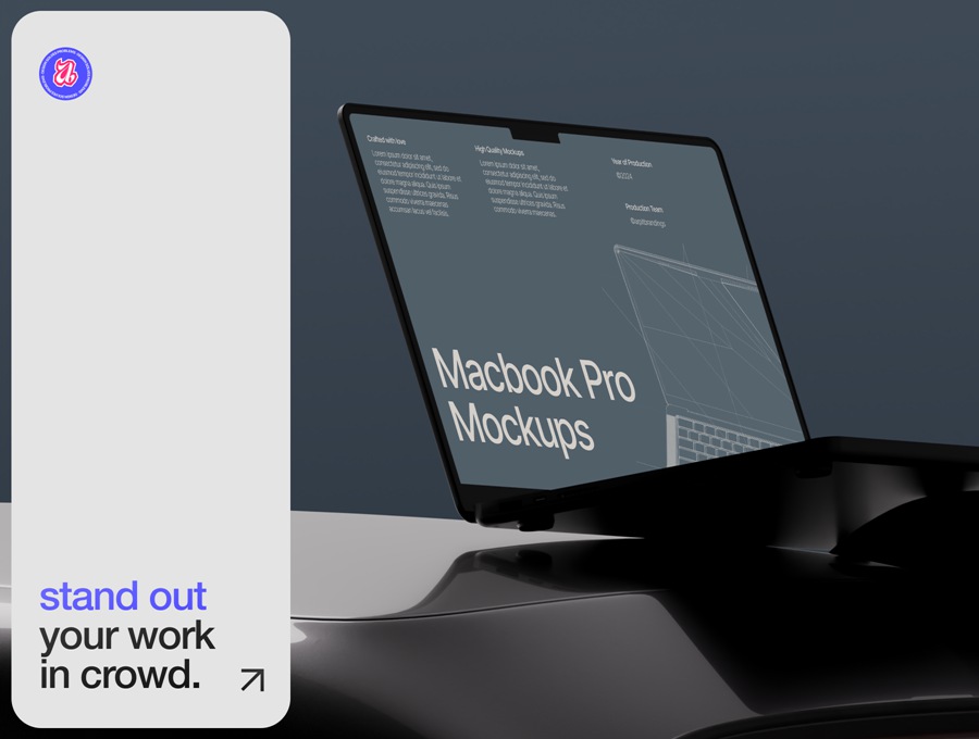 20款高级MacBook笔记本电脑创意艺术跑车场景UI设计效果图PSD样机套装Macbook Pro Mockups Automotive Edition 样机素材 sucaiwan.com