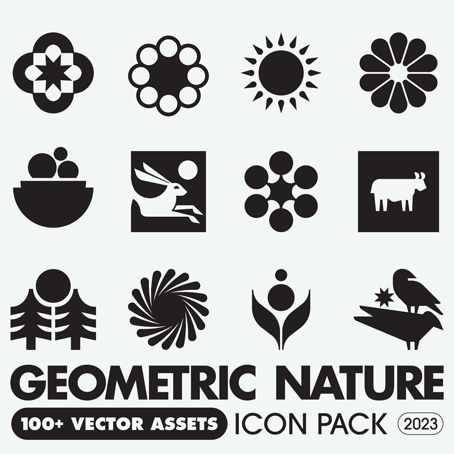 102款复古Y2K几何风格LOGO标志徽标图标贴纸设计PNG免抠图素材 Geometric Nature Asset Pack 图片素材 sucaiwan.com