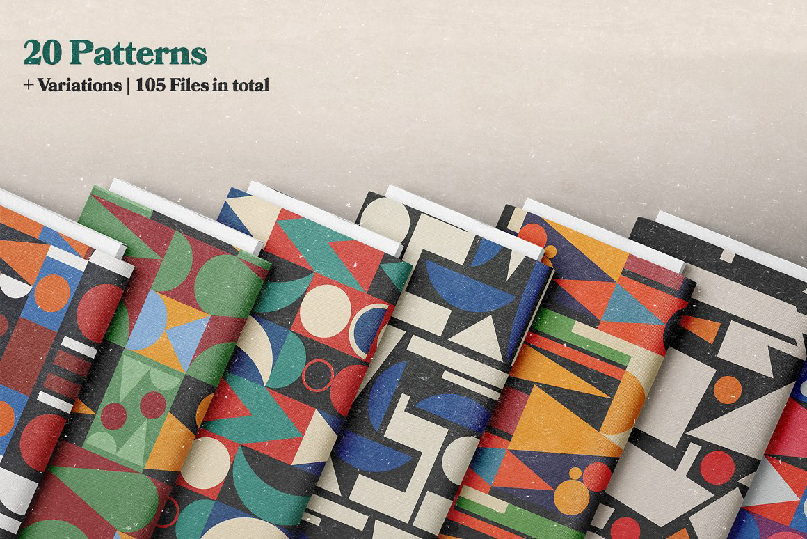 60年代复古后现代立体主义前卫抽象艺术几何拼贴AI矢量设计素材 Authentic Cubism Patterns , sucaiwan.com