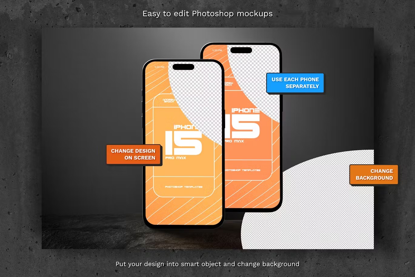 6款工业风黑色苹果iPhone 15 Pro屏幕演示效果图PS展示样机模板 6 iPhone 15 Pro Max Mockups , 第2张-素材湾丨精选海外优质设计素材资源 6款工业风黑色苹果iPhone 15 Pro屏幕演示效果图PS展示样机模板 6 iPhone 15 Pro Max Mockups , sucaiwan.com