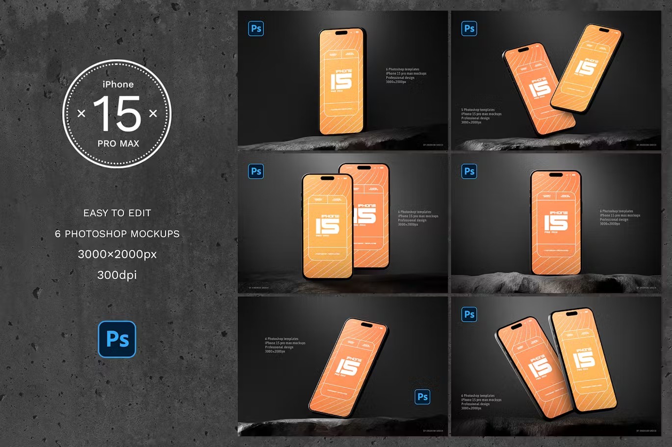 6款工业风黑色苹果iPhone 15 Pro屏幕演示效果图PS展示样机模板 6 iPhone 15 Pro Max Mockups , 第6张-素材湾丨精选海外优质设计素材资源 6款工业风黑色苹果iPhone 15 Pro屏幕演示效果图PS展示样机模板 6 iPhone 15 Pro Max Mockups , sucaiwan.com