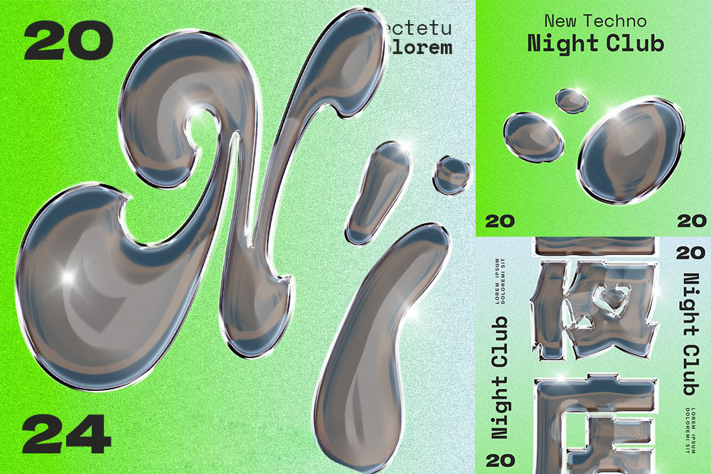 18款夜店酒吧3D金属镀铬标题社交媒体小红书banner名片海报排版PSD设计源文件Night Club template collection 设计素材 sucaiwan.com
