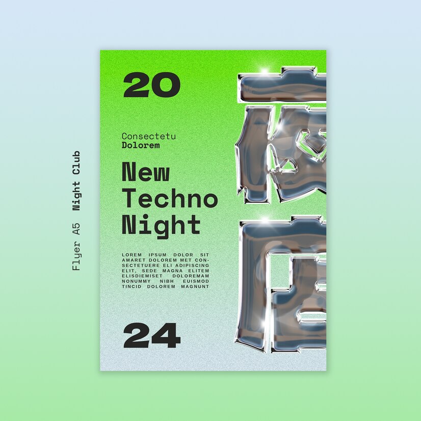 18款夜店酒吧3D金属镀铬标题社交媒体小红书banner名片海报排版PSD设计源文件Night Club template collection 设计素材 sucaiwan.com