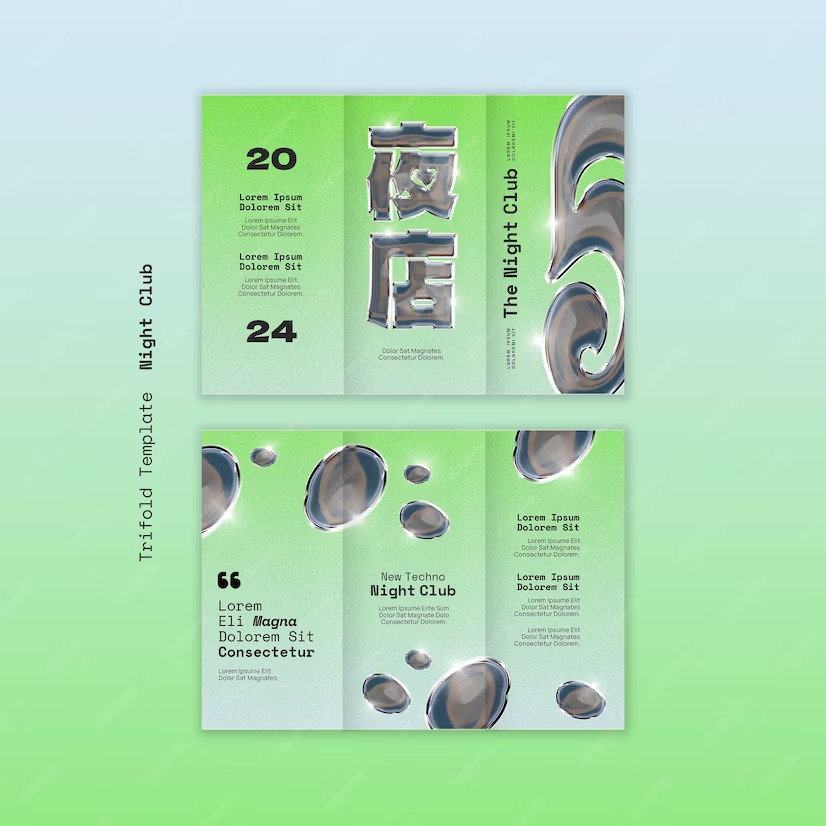 18款夜店酒吧3D金属镀铬标题社交媒体小红书banner名片海报排版PSD设计源文件Night Club template collection 设计素材 sucaiwan.com