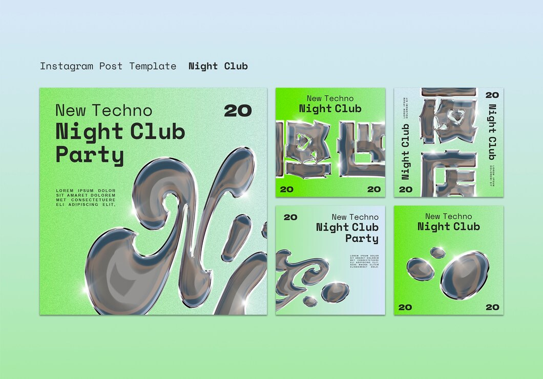 18款夜店酒吧3D金属镀铬标题社交媒体小红书banner名片海报排版PSD设计源文件Night Club template collection 设计素材 sucaiwan.com
