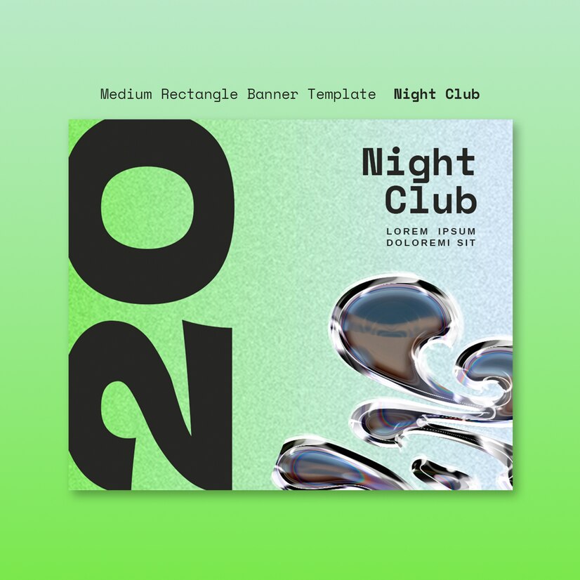 18款夜店酒吧3D金属镀铬标题社交媒体小红书banner名片海报排版PSD设计源文件Night Club template collection 设计素材 sucaiwan.com