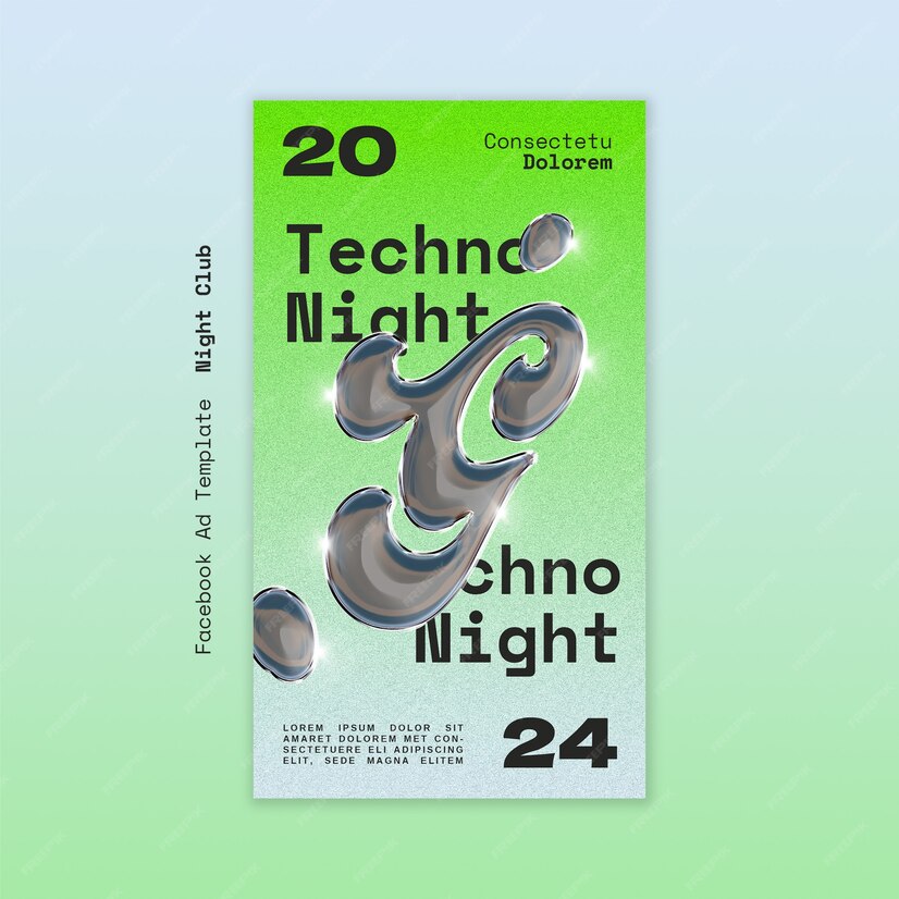 18款夜店酒吧3D金属镀铬标题社交媒体小红书banner名片海报排版PSD设计源文件Night Club template collection 设计素材 sucaiwan.com