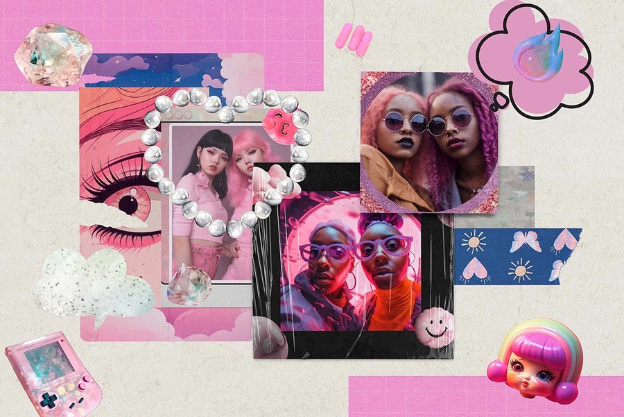 164款高质量潮流时尚玩乐活力俏皮Y2K芭比粉美学拼贴艺术怀旧动漫海报设计图形和梦幻背景 TWEENCORE 2000s AESTHETIC 图片素材 sucaiwan.com