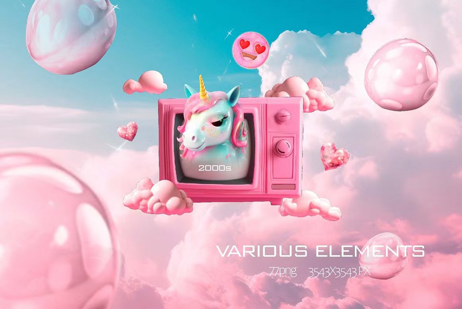 164款高质量潮流时尚玩乐活力俏皮Y2K芭比粉美学拼贴艺术怀旧动漫海报设计图形和梦幻背景 TWEENCORE 2000s AESTHETIC 图片素材 sucaiwan.com