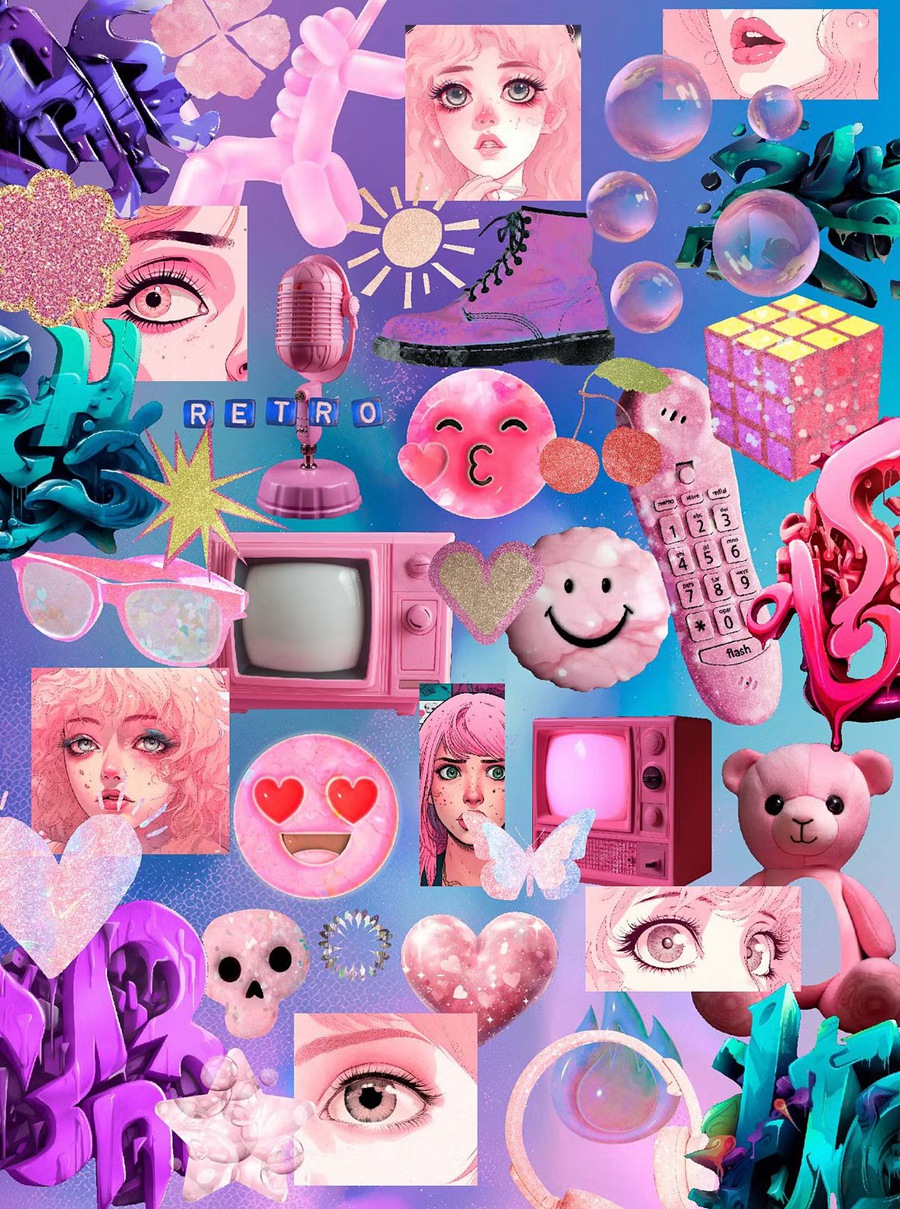 164款高质量潮流时尚玩乐活力俏皮Y2K芭比粉美学拼贴艺术怀旧动漫海报设计图形和梦幻背景 TWEENCORE 2000s AESTHETIC 图片素材 sucaiwan.com
