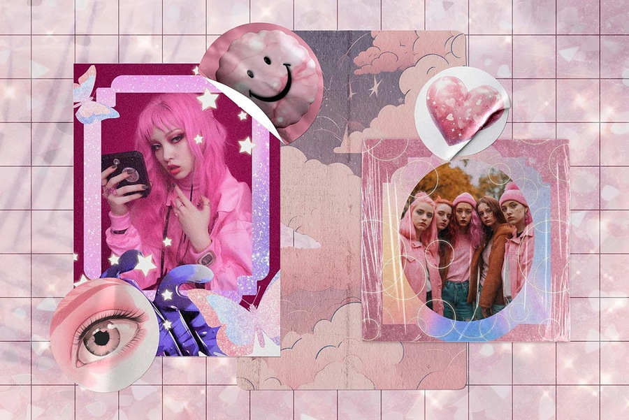 164款高质量潮流时尚玩乐活力俏皮Y2K芭比粉美学拼贴艺术怀旧动漫海报设计图形和梦幻背景 TWEENCORE 2000s AESTHETIC 图片素材 sucaiwan.com