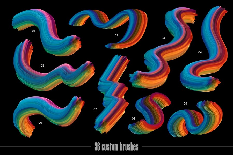 36款Affinity立体3D丙烯颜料多色混合艺术笔刷设计套装Mixer Multicolor Affinity Brushes , sucaiwan.com