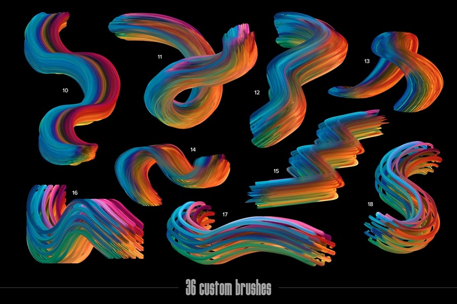 36款Affinity立体3D丙烯颜料多色混合艺术笔刷设计套装Mixer Multicolor Affinity Brushes , sucaiwan.com