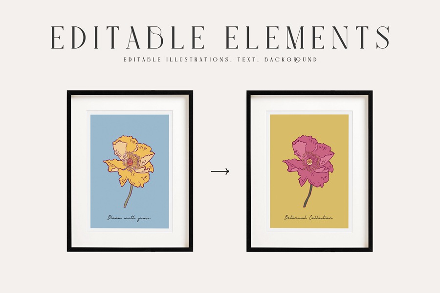 100款时尚自然女性剪影热带花卉植物海报设计AI矢量手绘插画素材 Flower Boom Prints Posters , sucaiwan.com