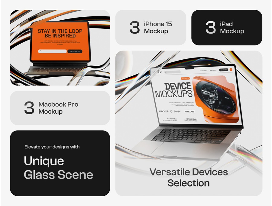 9款现代艺术玻璃折射背景MacBook笔记本电脑iPhone手机iPad平板UI屏幕界面设计作品集展示PSD样机Liqunium – Device Mockups , 第1张-素材湾丨精选海外优质设计素材资源 9款现代艺术玻璃折射背景MacBook笔记本电脑iPhone手机iPad平板UI屏幕界面设计作品集展示PSD样机Liqunium – Device Mockups , sucaiwan.com