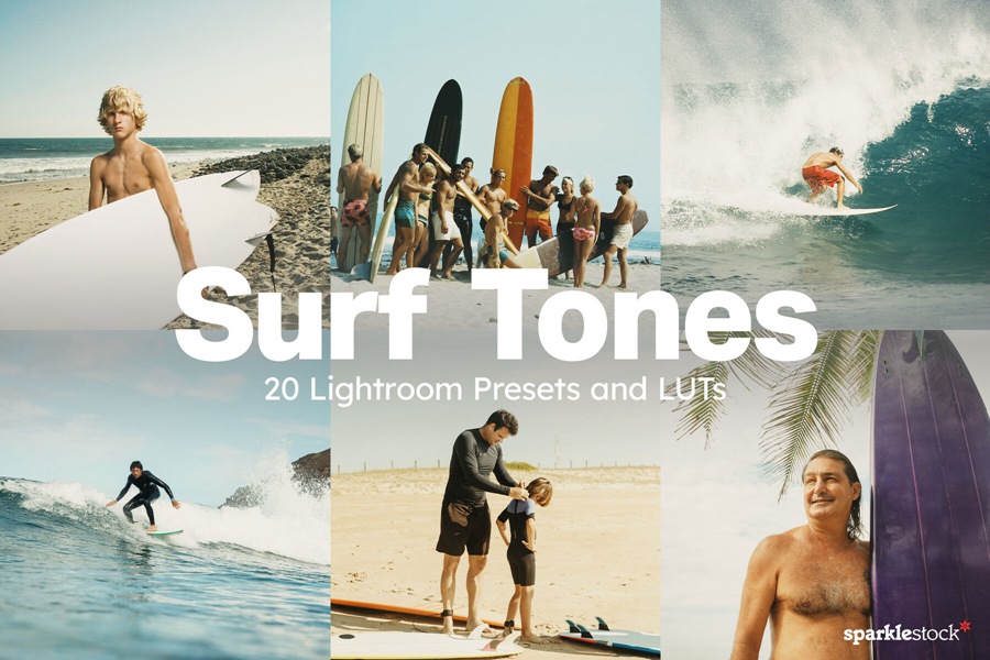 20款海滩冲浪电影旅拍摄影后期Lightroom预设及电影调色LUT预设 20 Surf Tones LUTs & Lightroom Presets 插件预设 sucaiwan.com