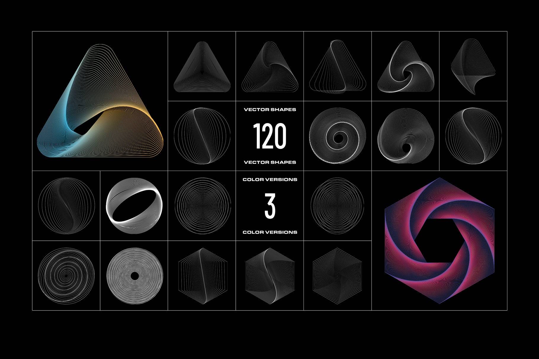 120款科技科幻未来抽象超现实主义三维螺旋旋涡网格几何图形AI矢量插画背景设计套装120 Geometric Vectors 图片素材 第13张-素材湾丨精选海外优质设计素材资源 120款科技科幻未来抽象超现实主义三维螺旋旋涡网格几何图形AI矢量插画背景设计套装120 Geometric Vectors 图片素材 sucaiwan.com