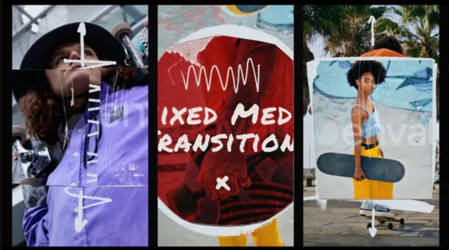 AE/PR模板：复古拼贴艺术宝丽来框架撕纸涂鸦竖屏转场模板 , sucaiwan.com