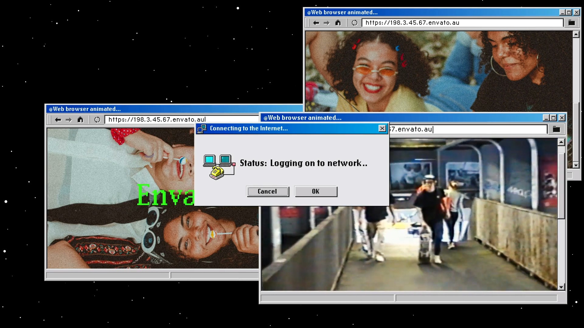 AE模板:4K旧计算机图形风格多屏效果视频开场动画Old Computer Dial Up Interface 影视音频 第1张-素材湾丨精选海外优质设计素材资源 AE模板:4K旧计算机图形风格多屏效果视频开场动画Old Computer Dial Up Interface 影视音频 sucaiwan.com