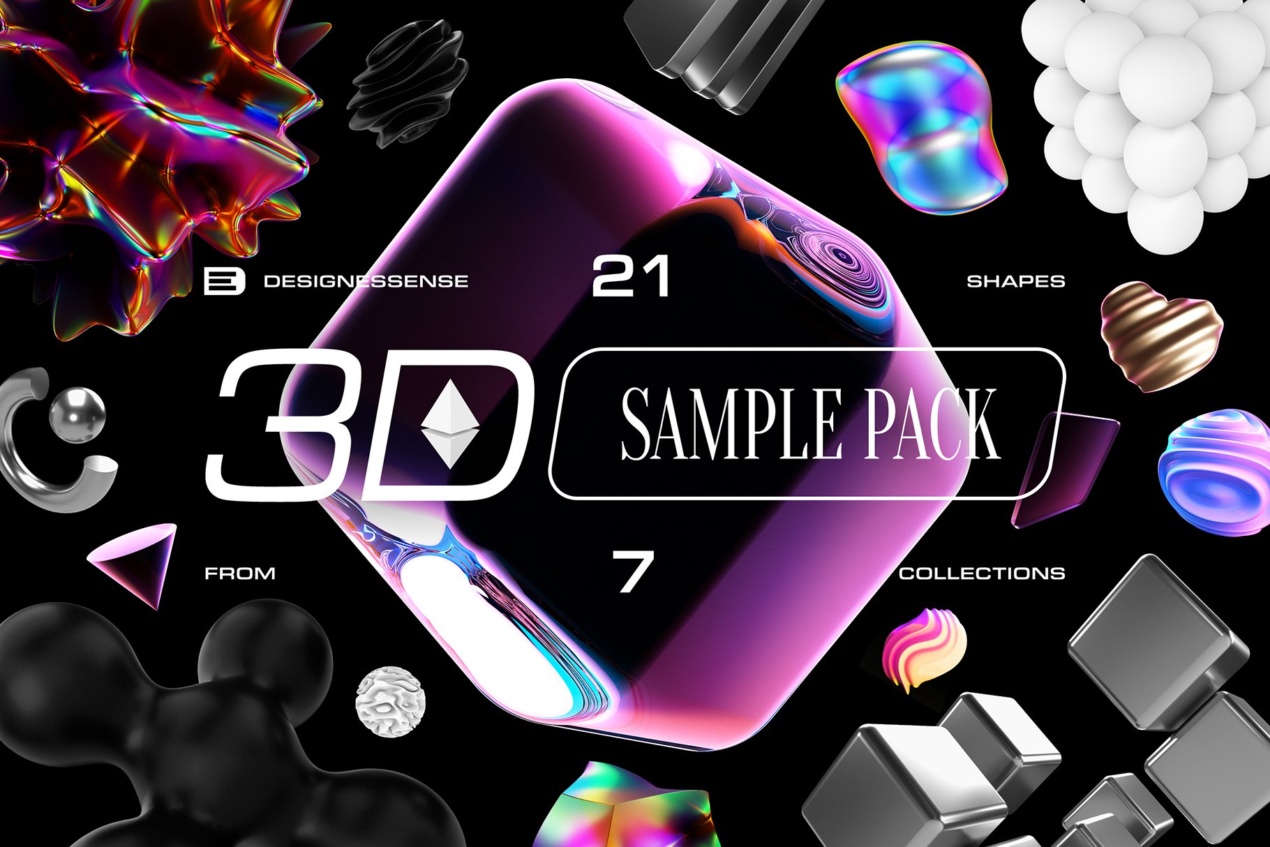 3D SAMPLE PACK 21个海报封面网页设计社交媒体时尚品牌3D形状PNG 图片素材 sucaiwan.com