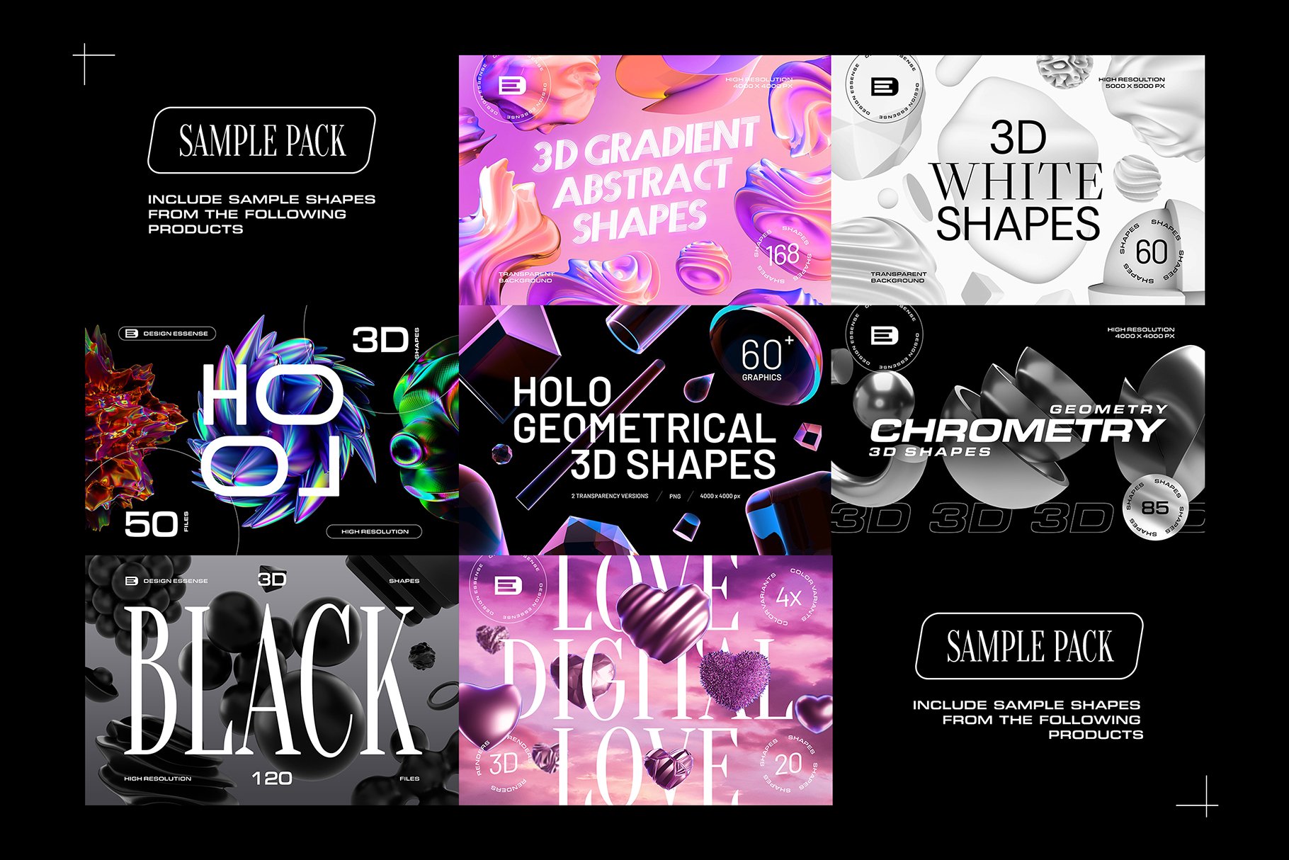 3D SAMPLE PACK 21个海报封面网页设计社交媒体时尚品牌3D形状PNG 图片素材 sucaiwan.com