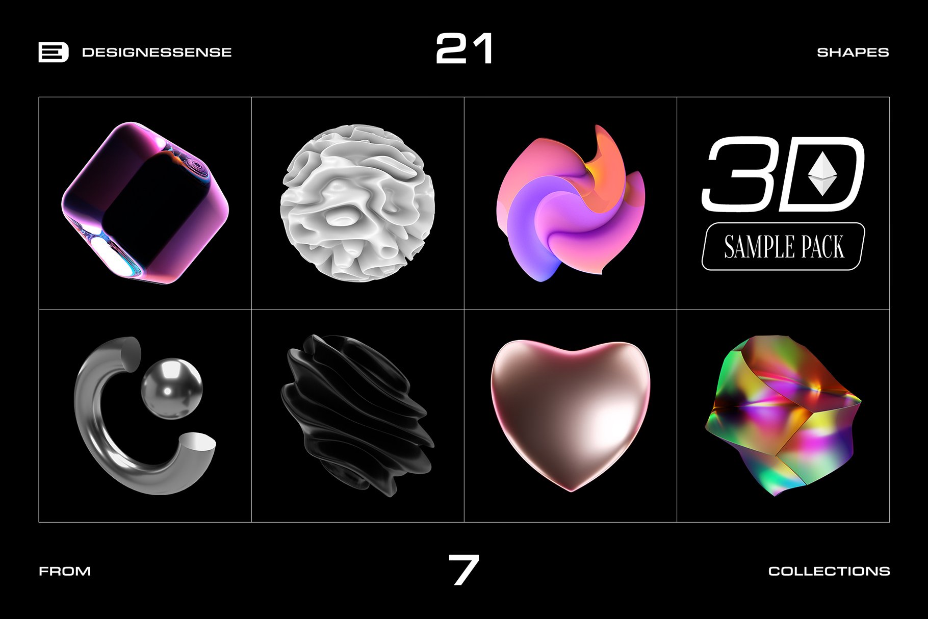 3D SAMPLE PACK 21个海报封面网页设计社交媒体时尚品牌3D形状PNG 图片素材 sucaiwan.com