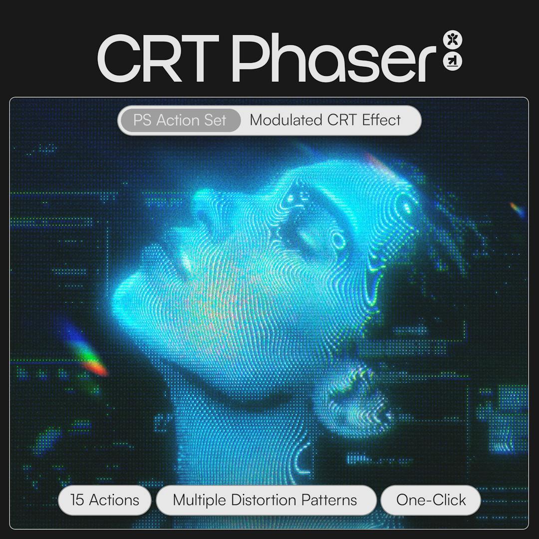 复古未来派CRT毛刺故障信号失真发光动态艺术PS动作特效模板 CRT Phaser 插件预设 sucaiwan.com
