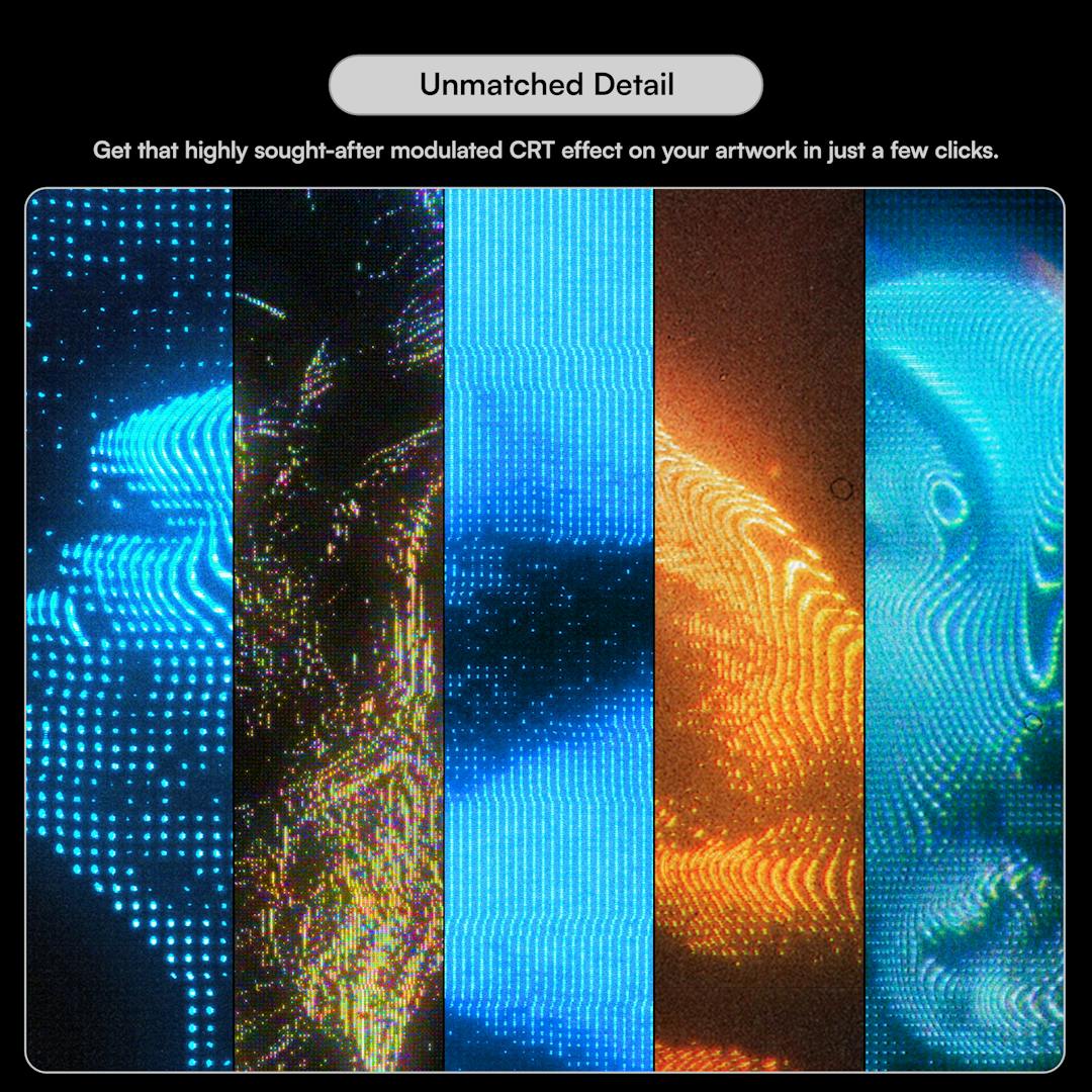 复古未来派CRT毛刺故障信号失真发光动态艺术PS动作特效模板 CRT Phaser 插件预设 sucaiwan.com