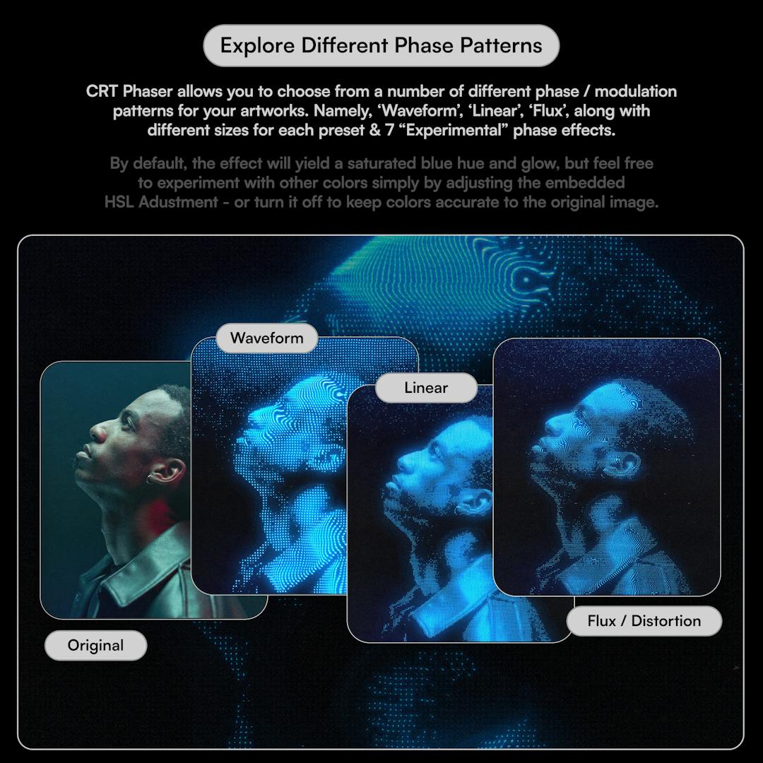 复古未来派CRT毛刺故障信号失真发光动态艺术PS动作特效模板 CRT Phaser 插件预设 sucaiwan.com