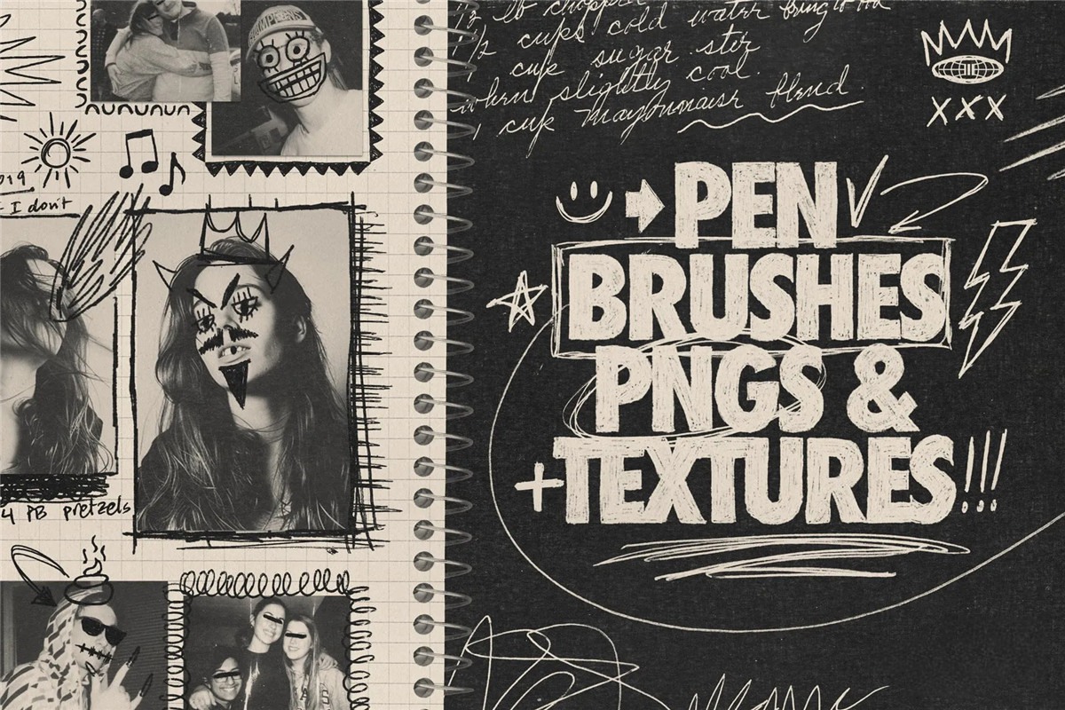850+复古灵感手绘钢笔水彩笔涂鸦标记符号图案插画线条街头艺术PNG免扣元素设计套装 Indieground – Pens Kit 图片素材 sucaiwan.com