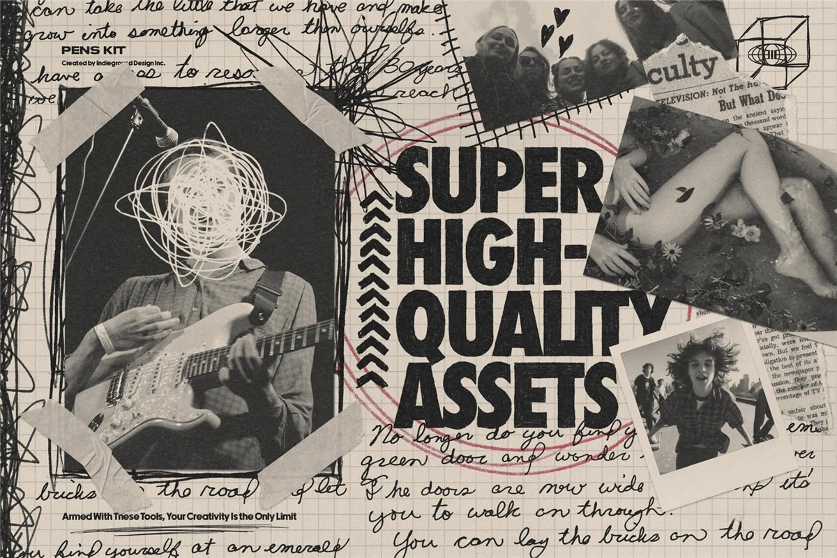 850+复古灵感手绘钢笔水彩笔涂鸦标记符号图案插画线条街头艺术PNG免扣元素设计套装 Indieground – Pens Kit 图片素材 sucaiwan.com