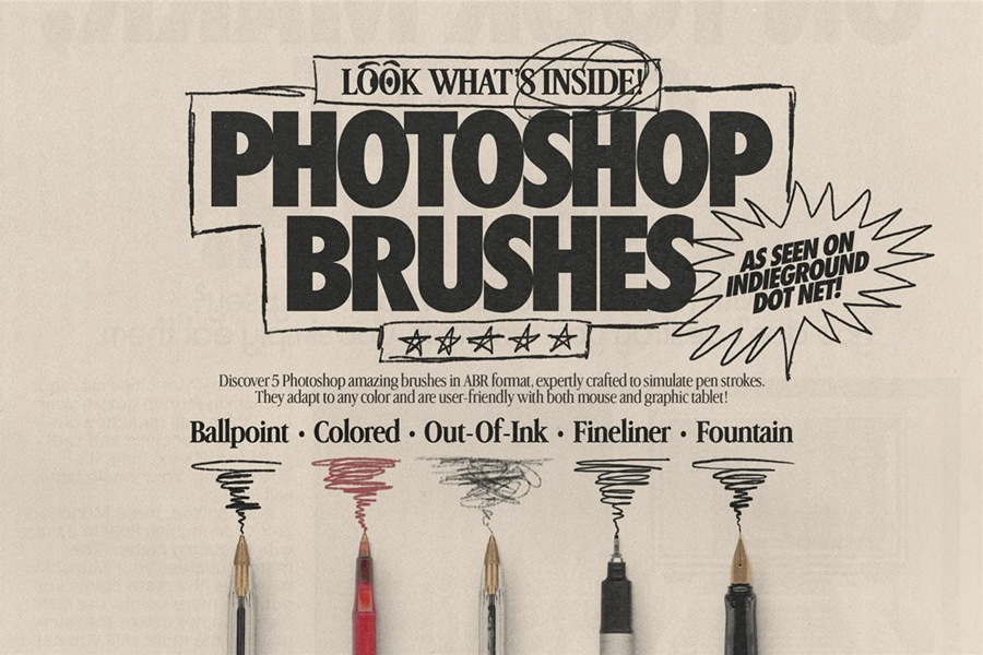 850+复古灵感手绘钢笔水彩笔涂鸦标记符号图案插画线条街头艺术PNG免扣元素设计套装 Indieground – Pens Kit 图片素材 sucaiwan.com