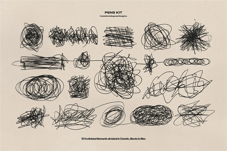 850+复古灵感手绘钢笔水彩笔涂鸦标记符号图案插画线条街头艺术PNG免扣元素设计套装 Indieground – Pens Kit 图片素材 sucaiwan.com