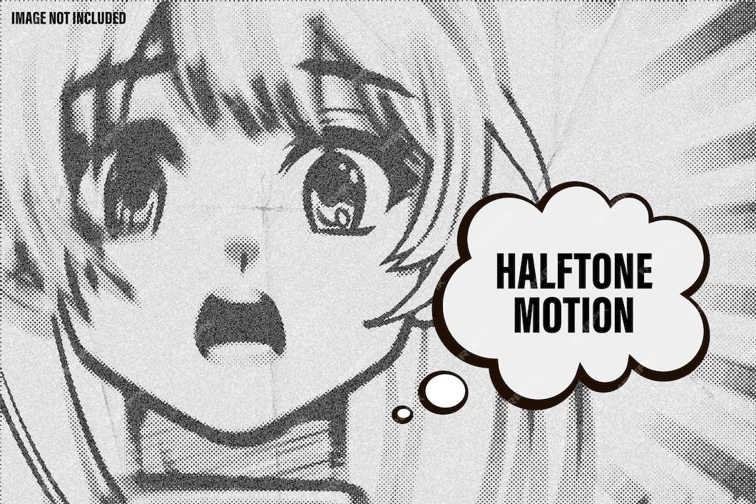 高质量日漫黑白半色调铅笔运动像素图片效果PSD模板素材 Halftone Motion Effect 图片素材 sucaiwan.com