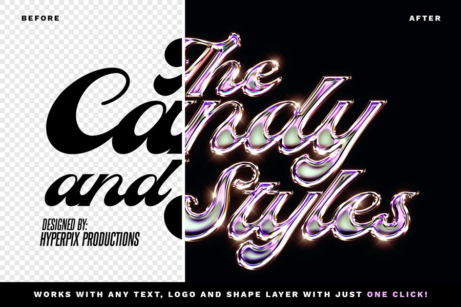 潮流酸性艺术镀铬镭射金属字体特效PSD模板素材 Chrome Text Effect Vol.20 图片素材 sucaiwan.com