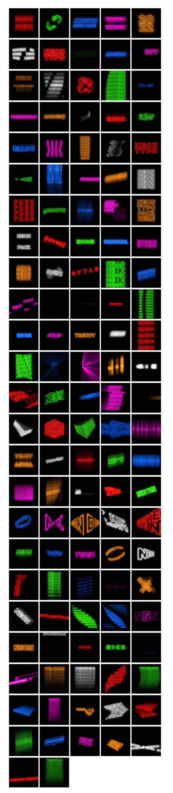 AE+PR脚本：122组野蛮抽象霓虹灯发光渐变大胆动力学错版文字排版包 Kinetic Neon Typo Pack 影视音频 sucaiwan.com