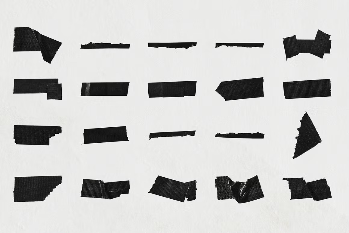 40款复古高精度黑色撕裂胶带胶条打包带PNG免扣元素背景肌理设计套装40 Black Duct Tape Textures 图片素材 sucaiwan.com