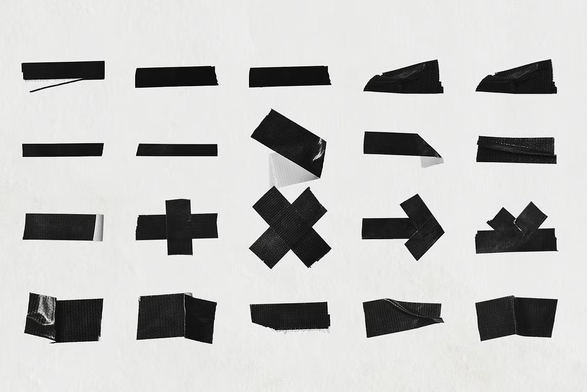 40款复古高精度黑色撕裂胶带胶条打包带PNG免扣元素背景肌理设计套装40 Black Duct Tape Textures 图片素材 sucaiwan.com