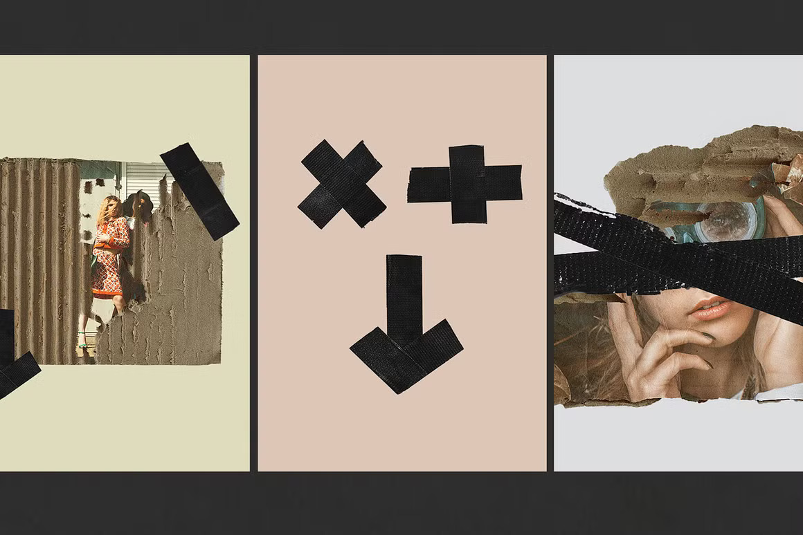 40款复古高精度黑色撕裂胶带胶条打包带PNG免扣元素背景肌理设计套装40 Black Duct Tape Textures 图片素材 sucaiwan.com