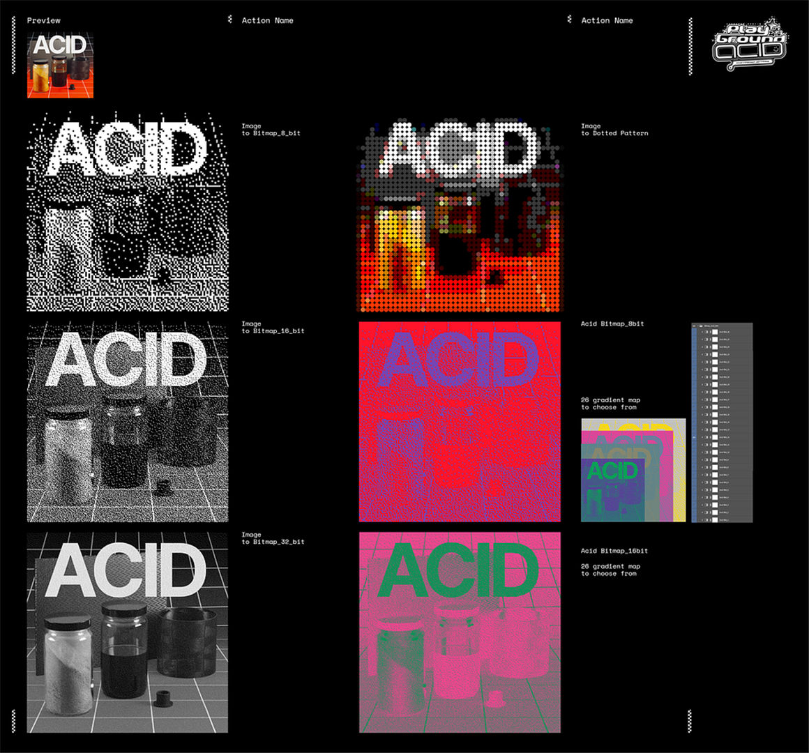 Timur Zima 酸性黑白半调抽象艺术蒸汽波点噪点肌理颗粒PS动作 Playground ACID™ 插件预设 sucaiwan.com