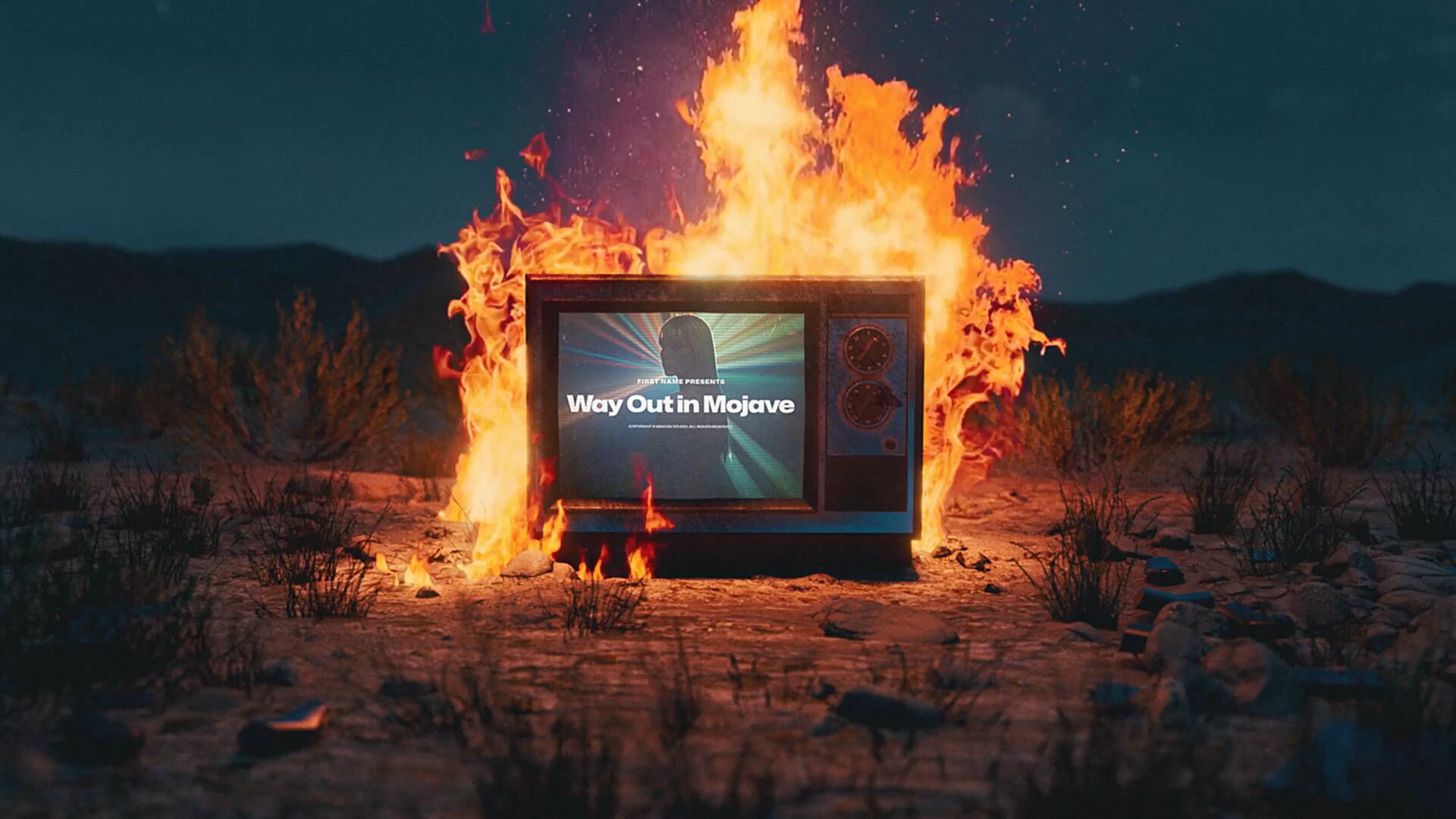 AE模板：热门复古嘻哈做旧TV电视着火3D实物场景VHS故障风格开场片头模板 , sucaiwan.com