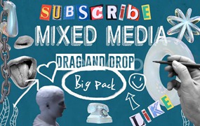 视频素材:38个复古拼贴艺术半色调字母五官雕塑杂志手工剪切元素视频动画包