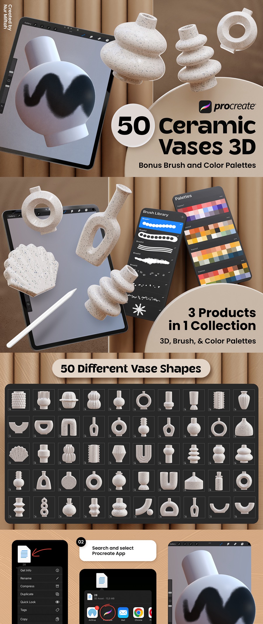 高质量三维渲染北欧现代陶瓷花瓶3D插画素材合集 Modern Ceramics 图片素材 sucaiwan.com