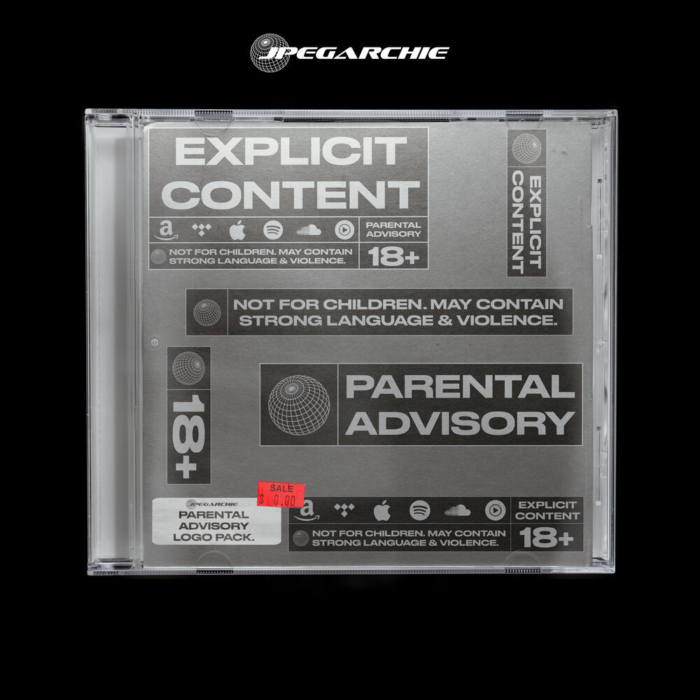 暗黑现代极简风黑白图标LOGO设计图形素材 PARENTAL ADVISORY LOGO PACK 图片素材 sucaiwan.com