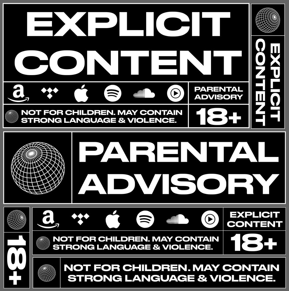 暗黑现代极简风黑白图标LOGO设计图形素材 PARENTAL ADVISORY LOGO PACK 图片素材 sucaiwan.com