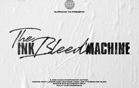 高分辨率逼真文本LOGO矢量图稿墨水渗出印染印刷出血效果PS动作包 The Ink Bleed Machine – One Click