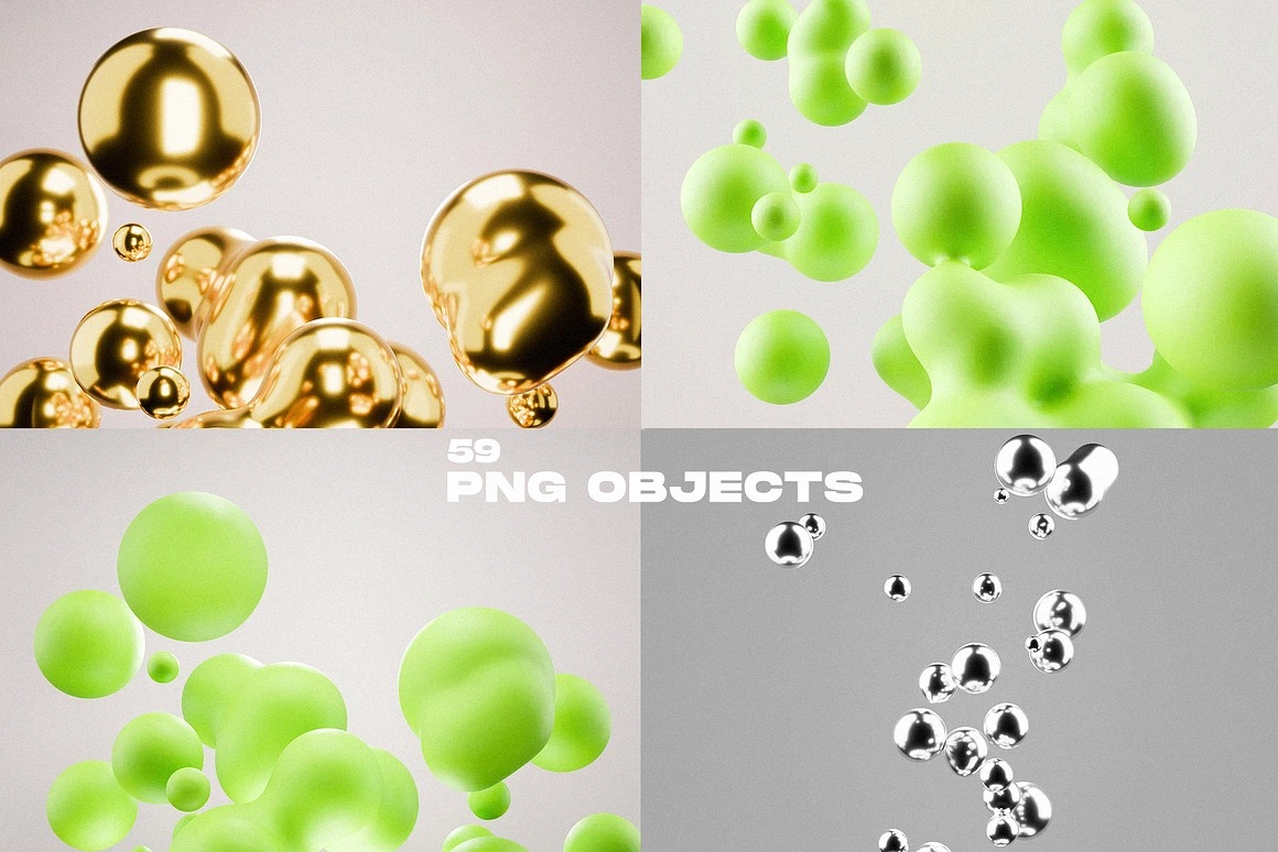 59款3D立体抽象金属流体镀铬液体粒子球体PNG免扣元素背景图片设计套装 Metaballs: Volume 1 , sucaiwan.com