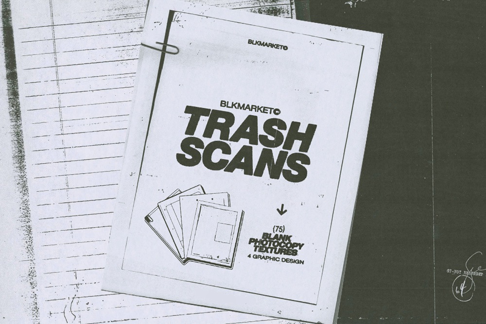 BLKMARKET 75个高分辨率黑白文件影印纸张标签背景设计纹理 TRASH SCANS 图片素材 sucaiwan.com