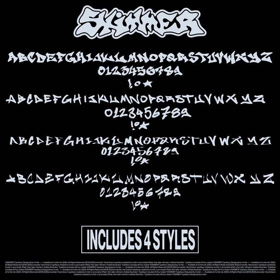 高质量复古Y2K千禧风手绘垃圾反设计笨拙丑陋英文装饰字体 SKIMMER Typeface 设计素材 sucaiwan.com